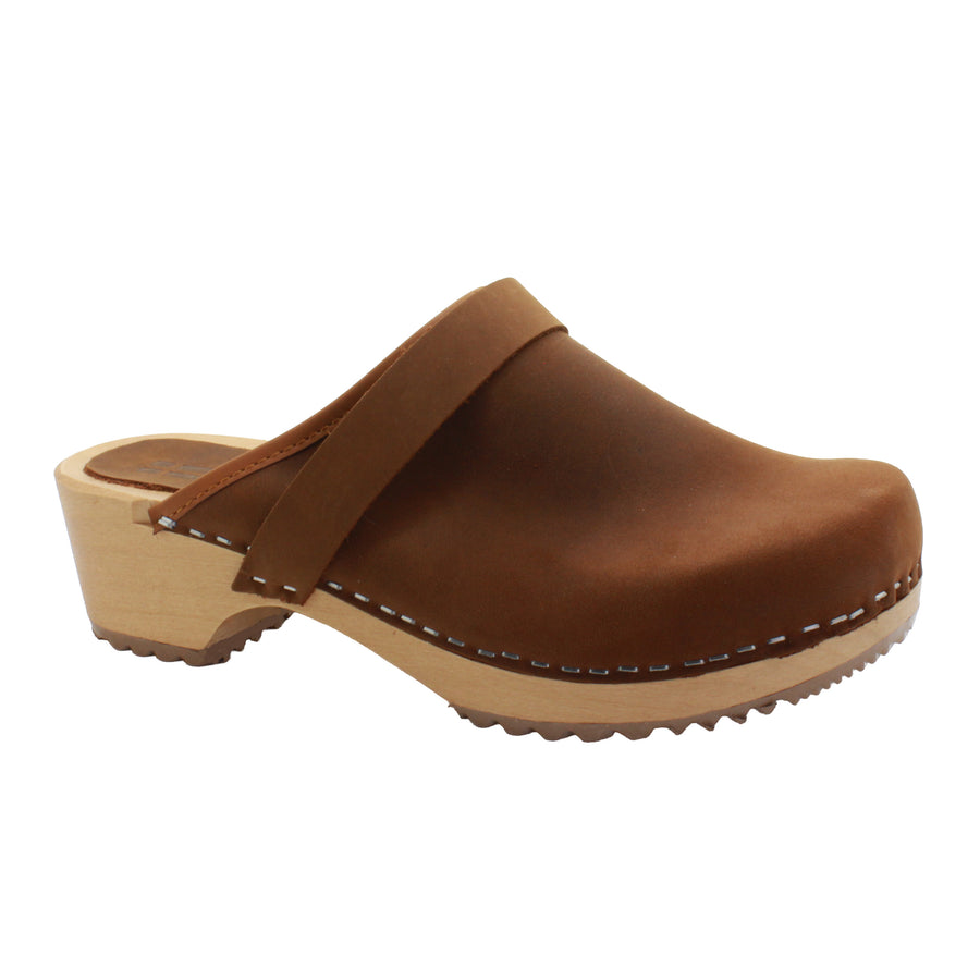 Maja Wood Open Back Rustic Brown Top Grain