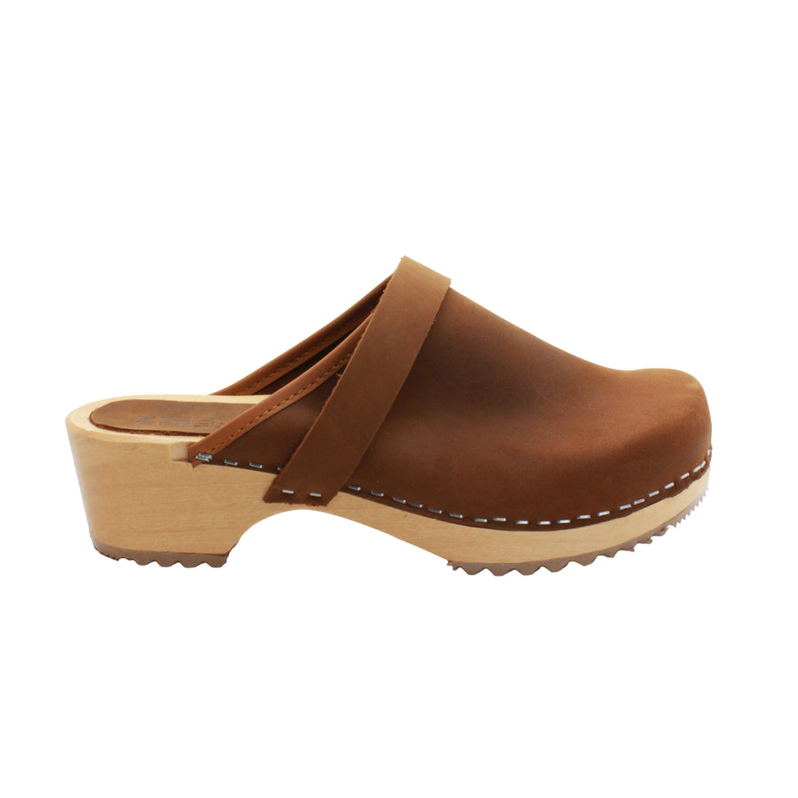 Maja Wood Open Back Rustic Brown Top Grain