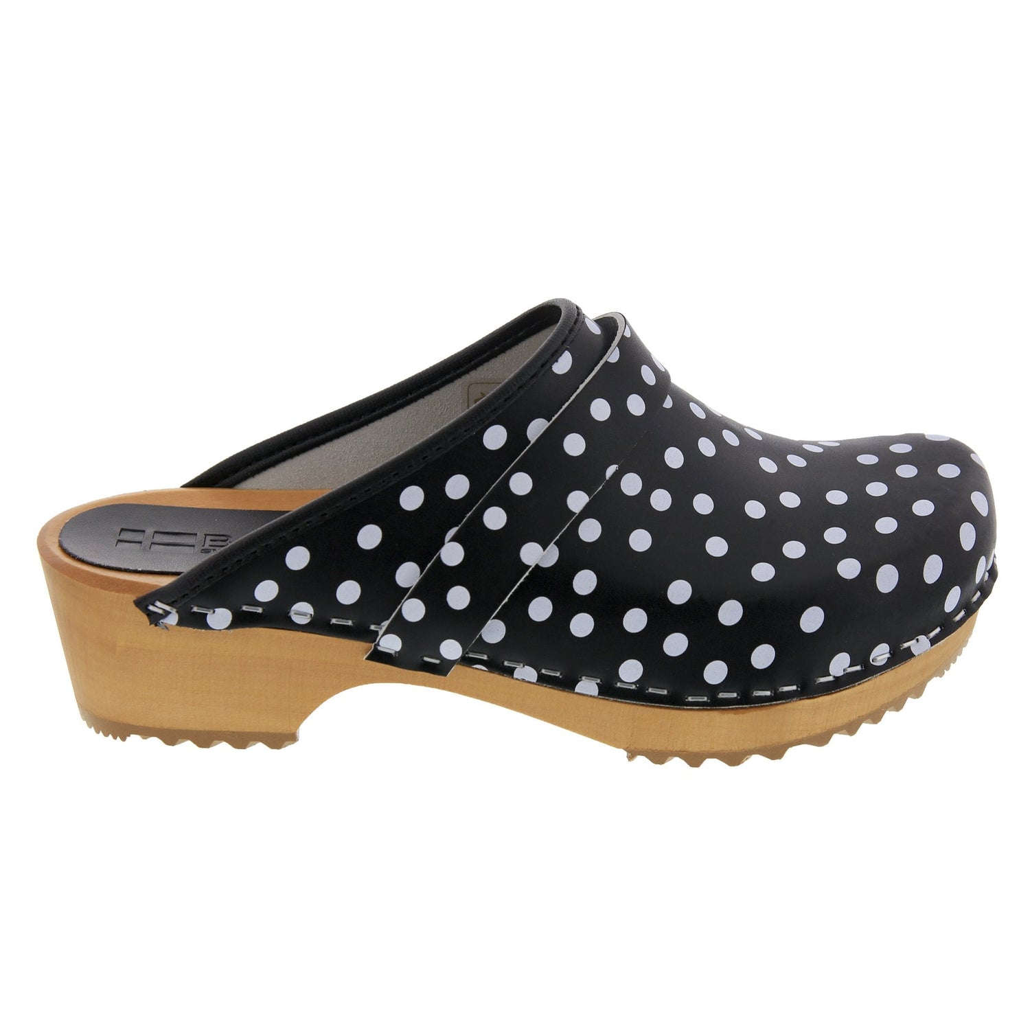 Emma Wood Open Back Black Polka Dots Leather Clogs – BJORK Swedish Comfort