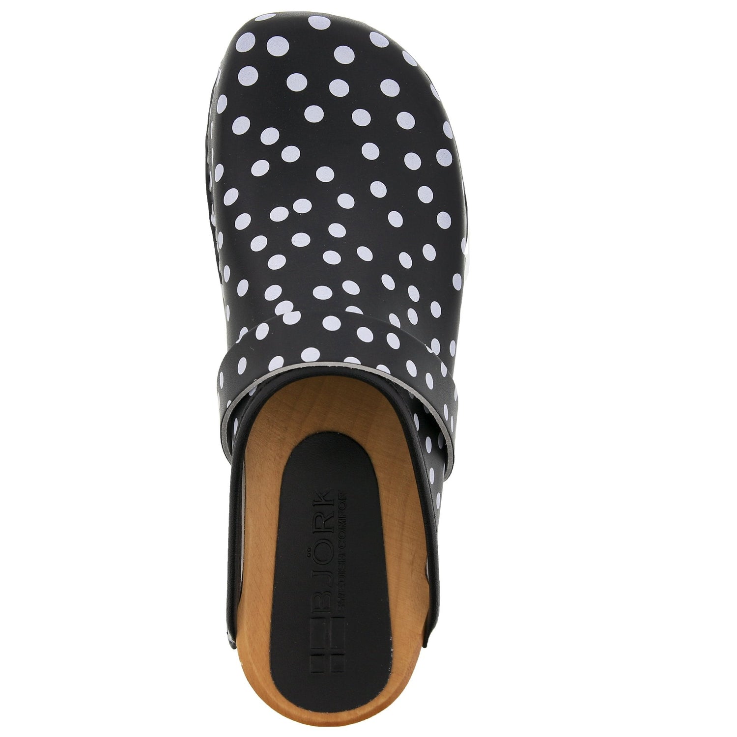 Emma Wood Open Back Black Polka Dots Leather Clogs – BJORK Swedish Comfort