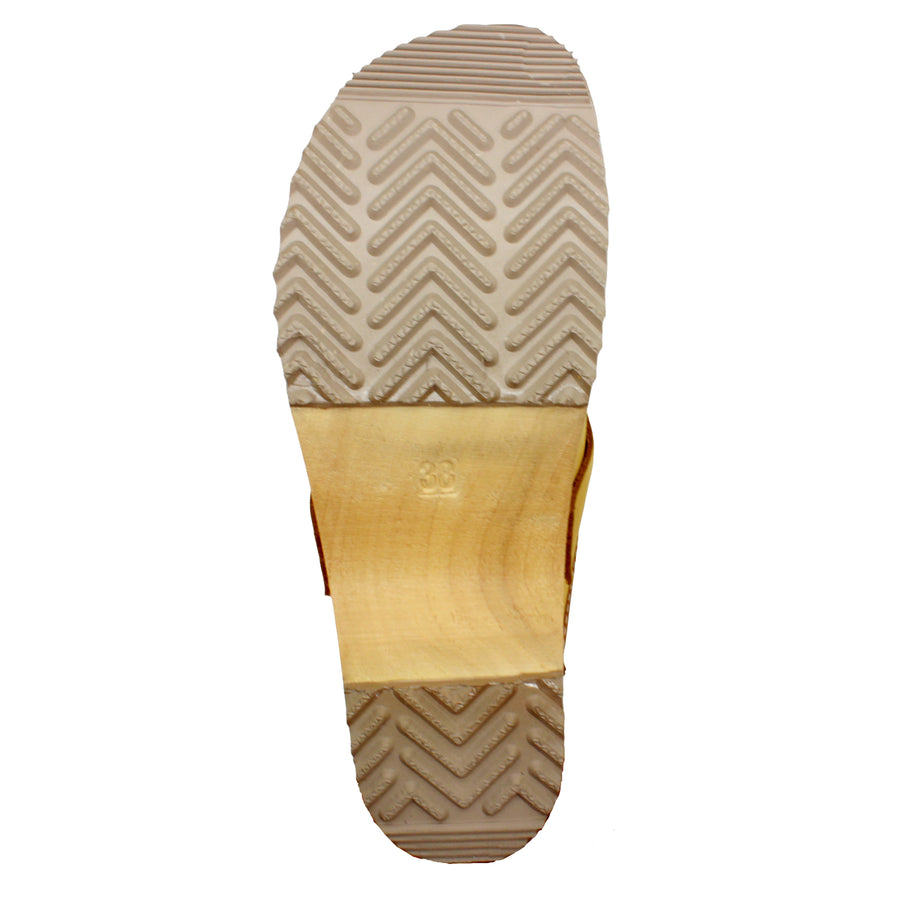 Maja Wood Open Back in Camel Nubuck Leather