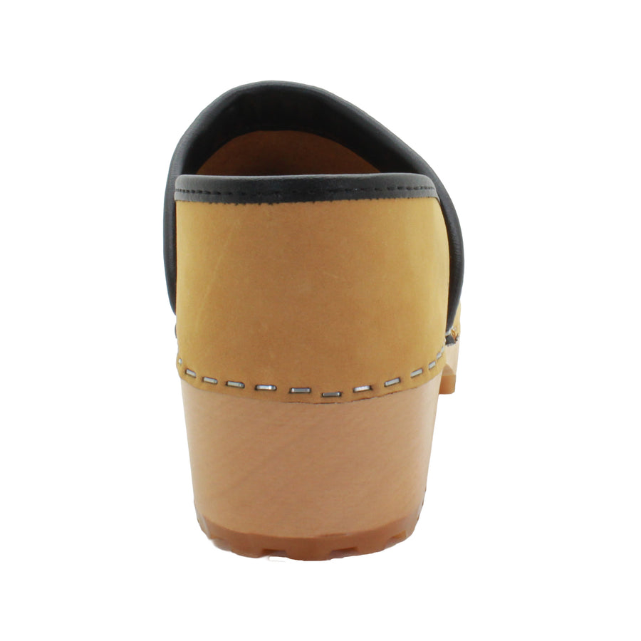 Tindra Wood Closed Back Grip Camel Nubuck Leather Clogs
