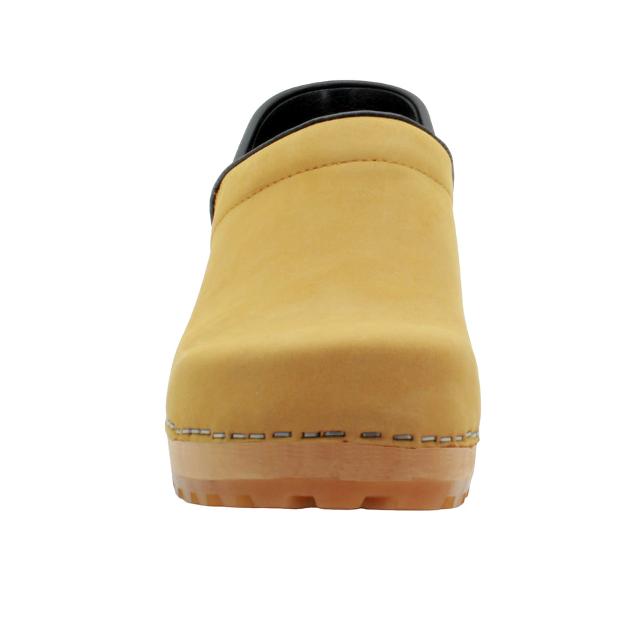 Tindra Wood Closed Back Grip Camel Nubuck Leather Clogs