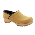 Tindra Wood Closed Back Grip Camel Nubuck Leather Clogs