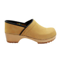 Tindra Wood Closed Back Grip Camel Nubuck Leather Clogs