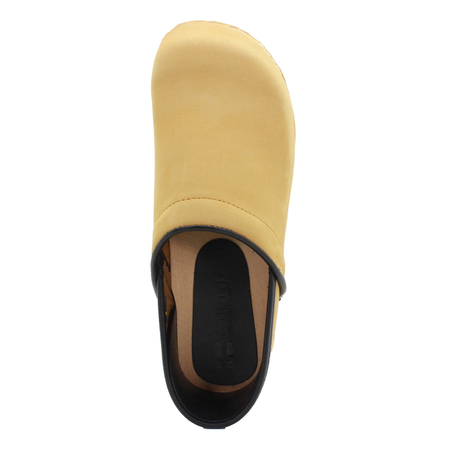 Tindra Wood Closed Back Grip Camel Nubuck Leather Clogs