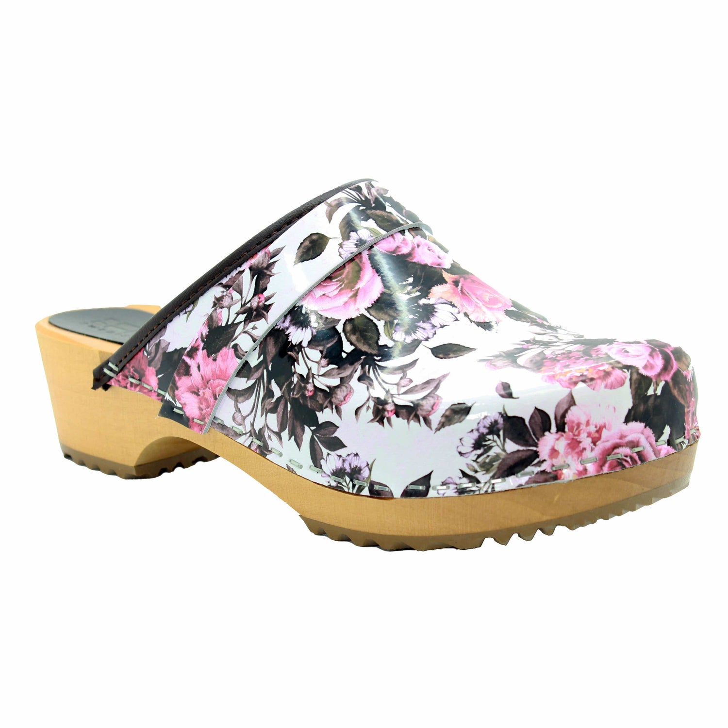 Maja Open Back Pink Roses Leather Clogs – BJORK Swedish Comfort