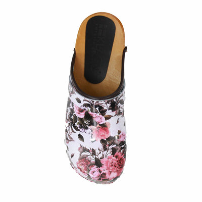 Maja Open Back Pink Roses Leather Clogs