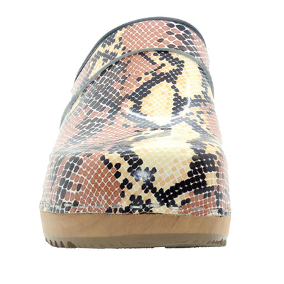 Maja Open Back Python Print Leather Clogs