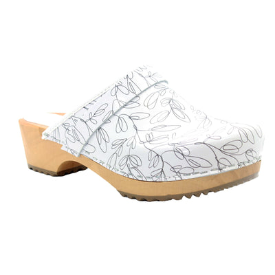 Maja Open Back Stencil Leather Clogs