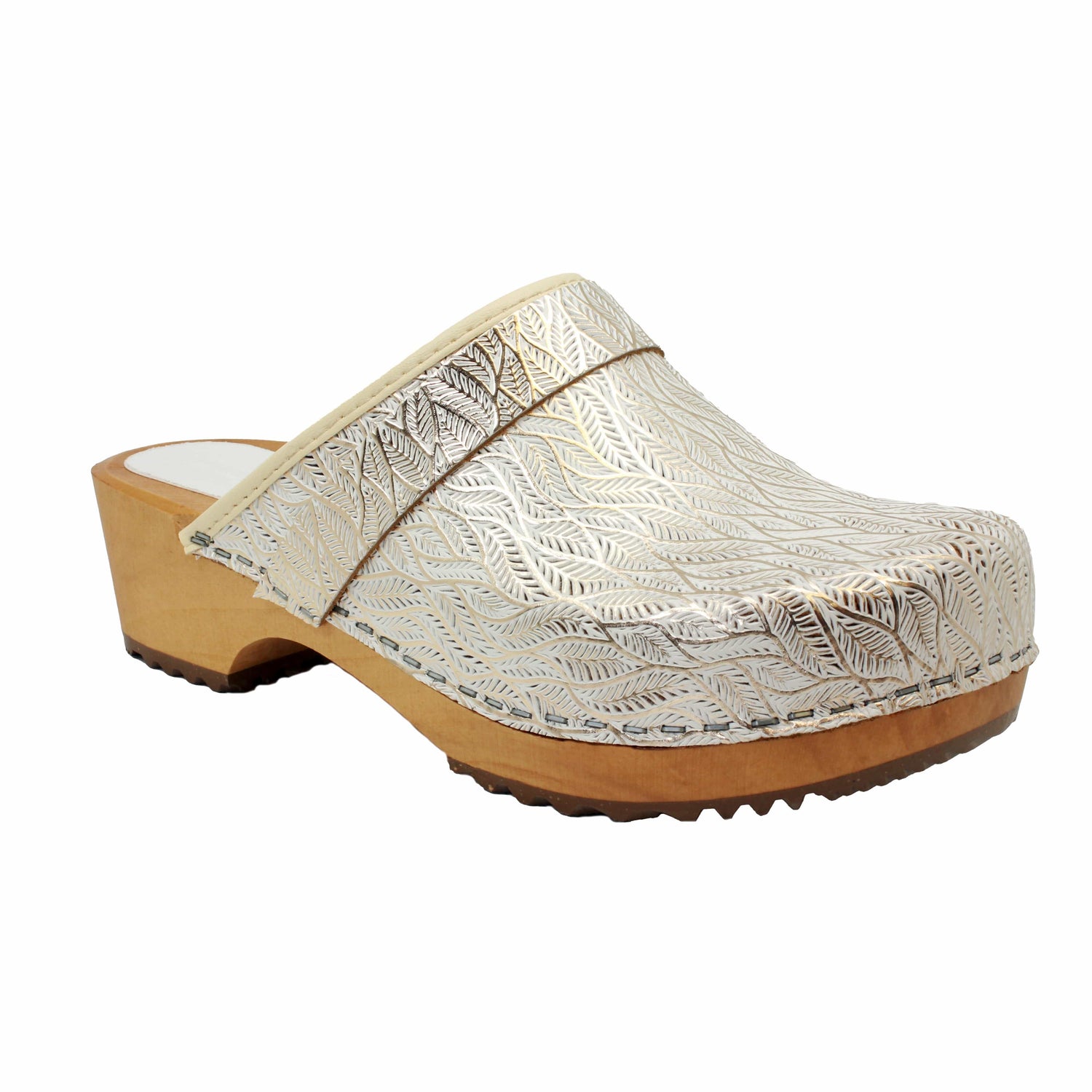 Maja Wood Open Back Tooled Natural Leather Clogs – BJORK Swedish Comfort