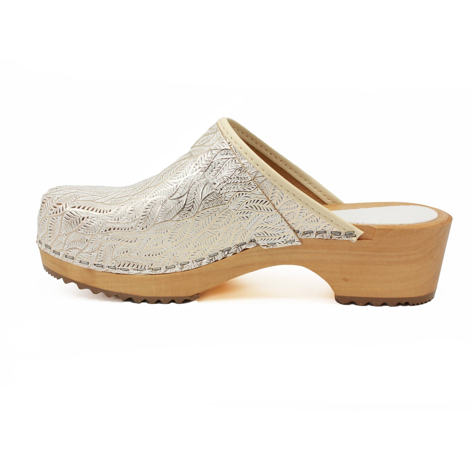 Maja Wood Open Back Tooled Natural Leather Clogs – BJORK Swedish Comfort