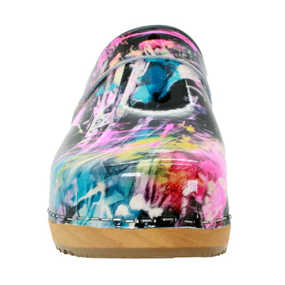 Maja Wood Graffiti II Leather Clogs