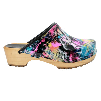 Maja Wood Graffiti II Leather Clogs