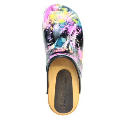 Maja Wood Graffiti II Leather Clogs