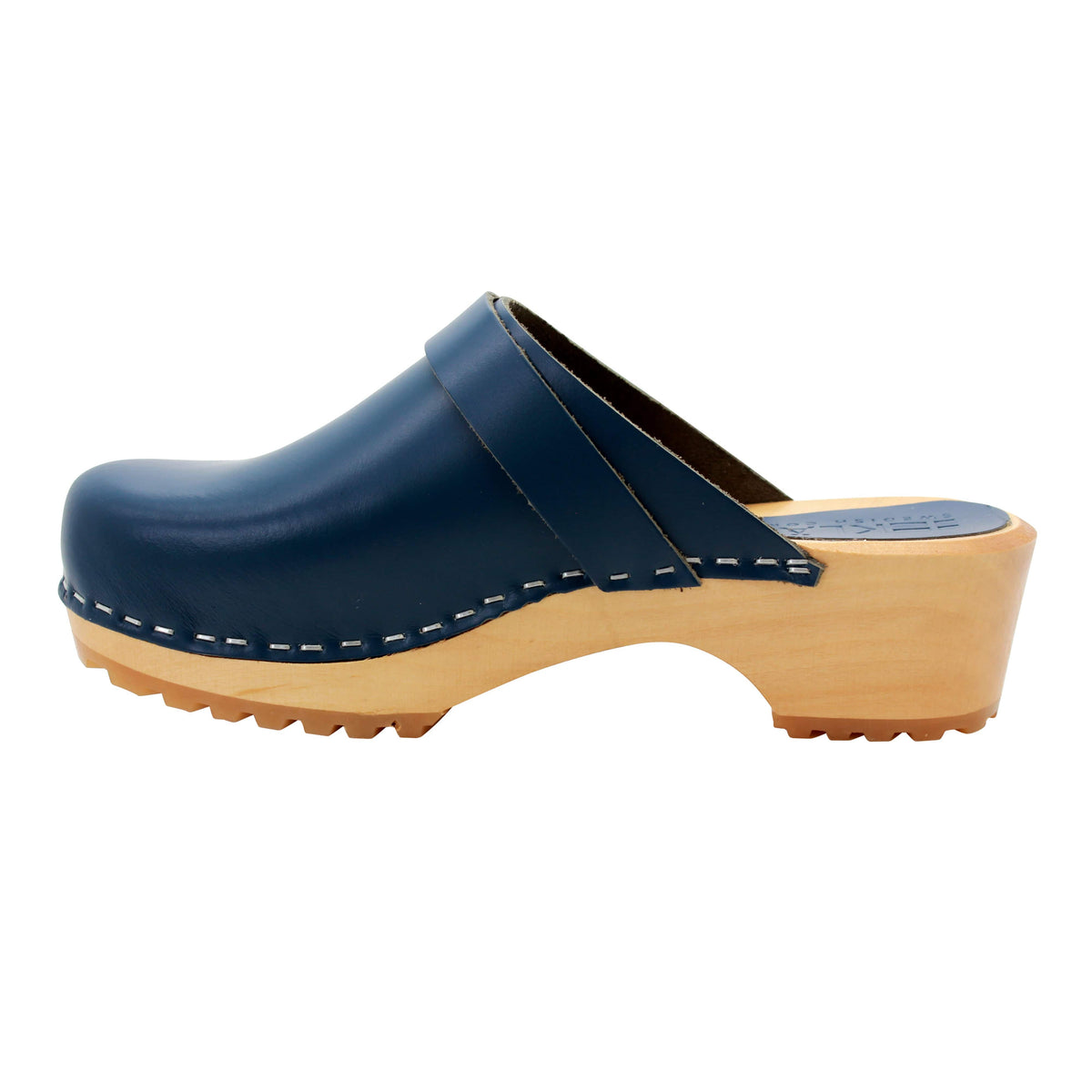 Tuva Wood Open Back Grip Cobalt Veg Tan Leather Clogs – BJORK Swedish ...