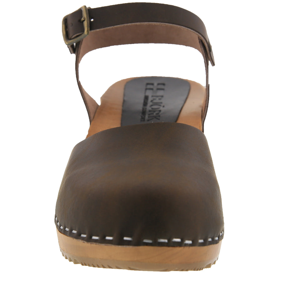 ALMA Swedish Wood Clog Brown Leather Sandals