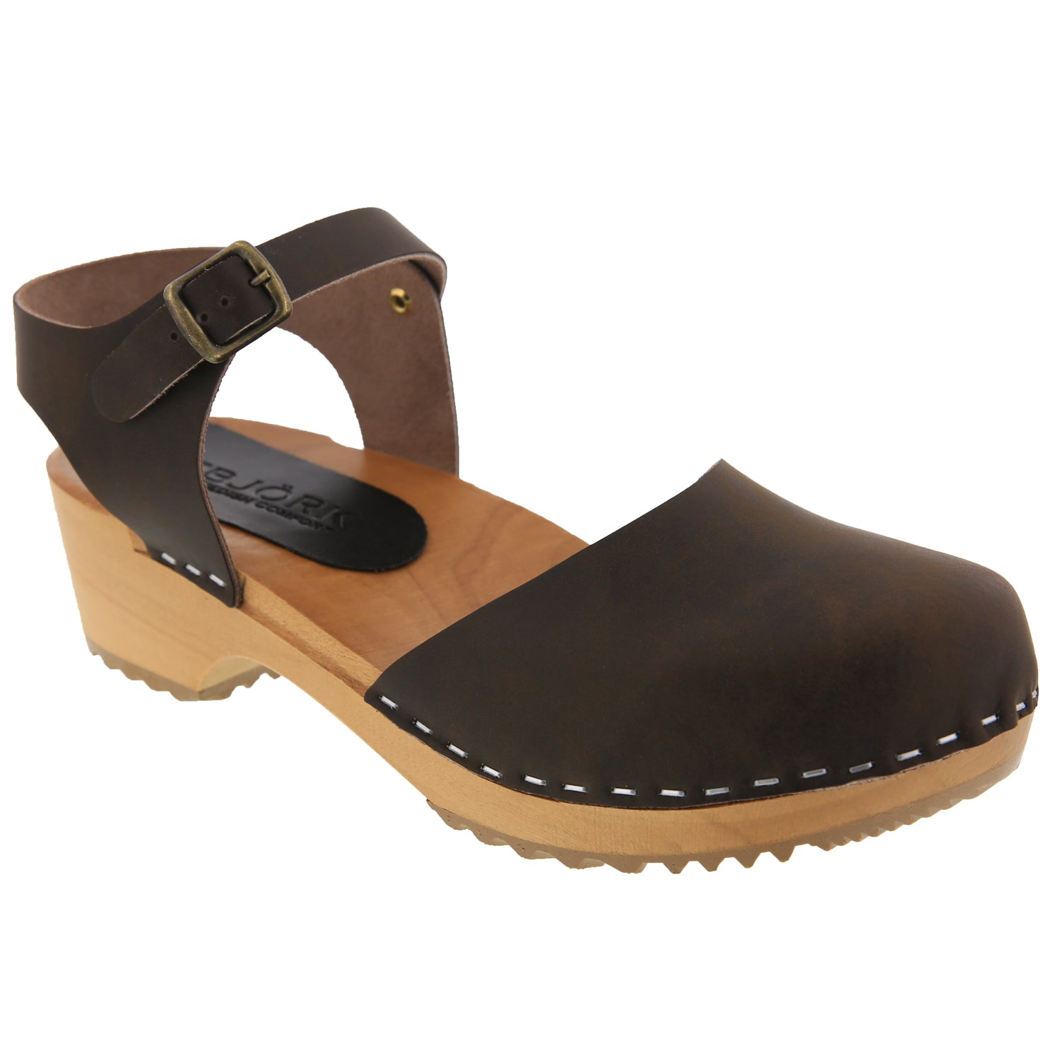 ALMA Swedish Wood Clog Brown Leather Sandals