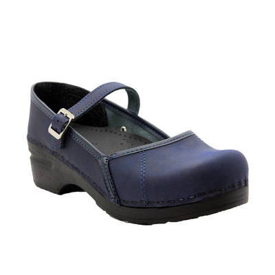 MARCELLA Mary Jane Navy Oiled Leather Clogs