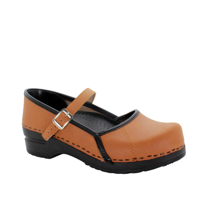 MARCELLA Mary Jane Cognac Oiled Leather Clogs