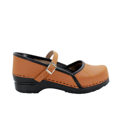 MARCELLA Mary Jane Cognac Oiled Leather Clogs