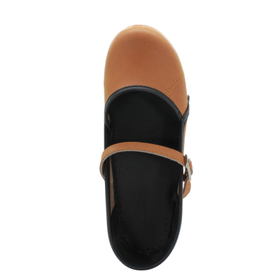 MARCELLA Mary Jane Cognac Oiled Leather Clogs