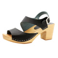 MARIE Swedish Wood Clog Sandals in Black Leather