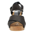 Erika Black Leather Wooden Clog Sandals