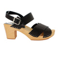 Erika Black Leather Wooden Clog Sandals