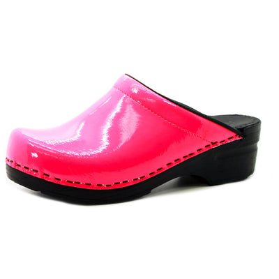 BJORK BJORK Elly Open Back Neon Pink Patent Leather Clogs