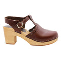 ANNELI Swedish Wooden Clogs in Brown Leather