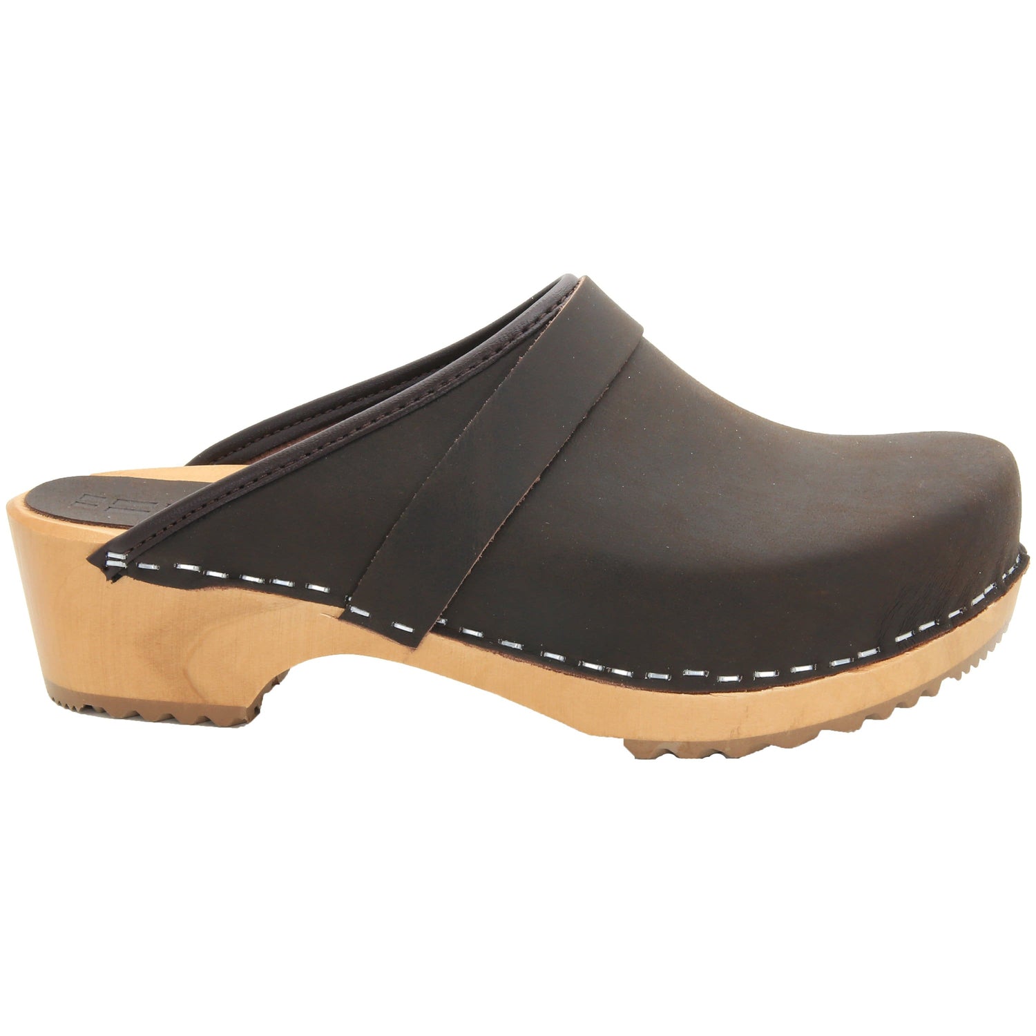 Maja Wood Open Back Brown Oiled Leather Clogs – BJORK Swedish Comfort