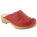 MANDY Wood Open Back Stitched Leather Clogs