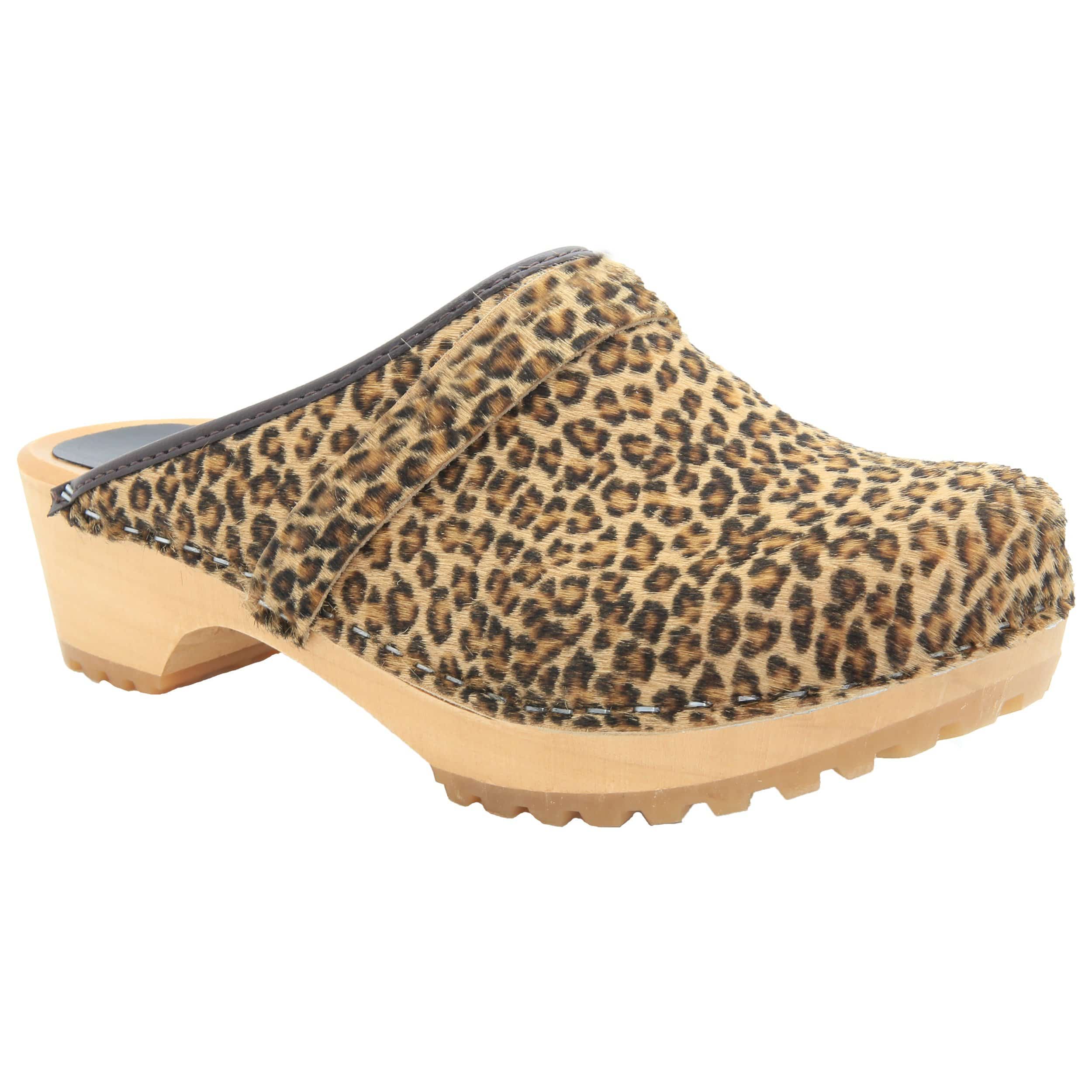 Leopard Work Clogs Safari Wood Open Back Leopard Clogs – BJORK Swedish Comfort