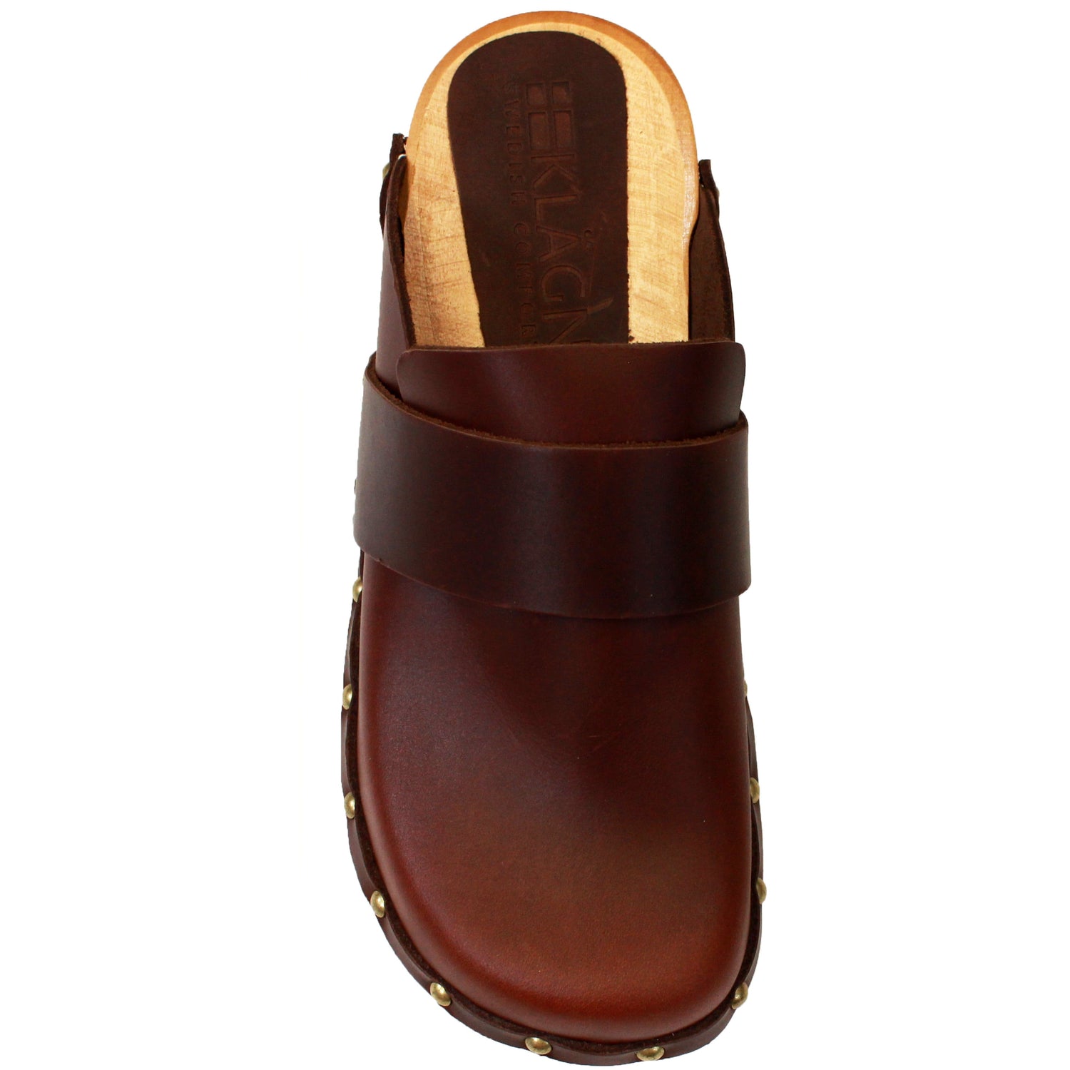 KLÄGN Helvi Wood Open Back Full Grain Leather Clogs w/light sole ...
