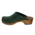 KAIA Swedish Low Heel Wooden Clog Mules in Forest Nubuck