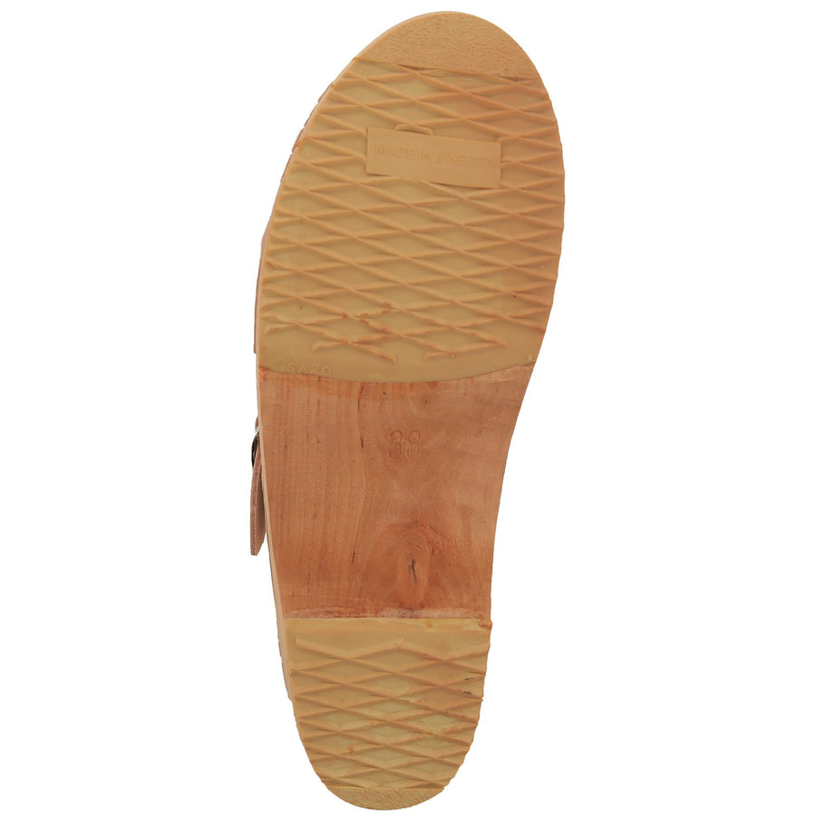 ASTA Swedish Wood Open Back Slip-On Clog Sandals in Veg-Tan Leather