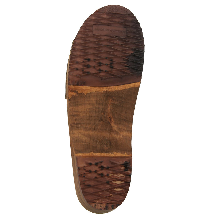 ANJA Swedish Wood Clog Sandals in Veg-Tan Cognac Leather