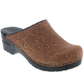 FLORA Carved Open Back Leather Clogs