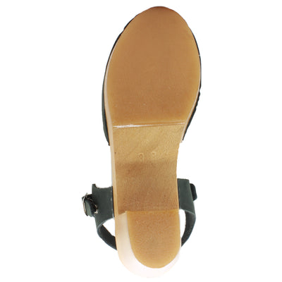 MARGARETA Swedish Wood Clog Sandals in Oiled Leather