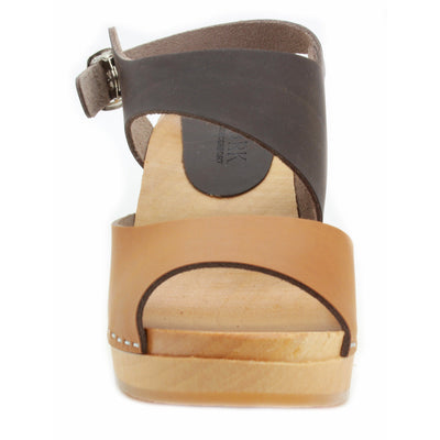 BJORK BJORK MARIE Swedish Wood Clog Sandals in Combi-Brown Oiled Leather