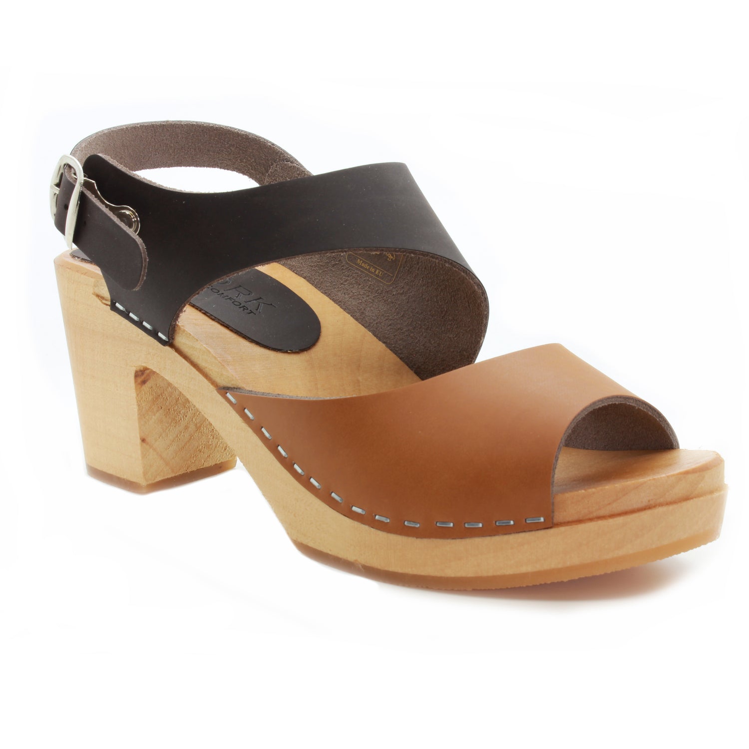 MARIE Swedish Wood Clog Sandals In Combi-Brown Oiled Leather – BJORK ...