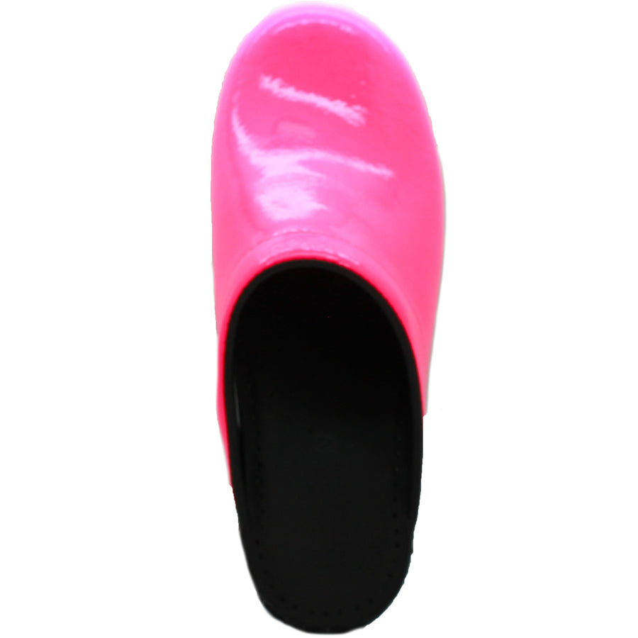 BJORK BJORK Elly Open Back Neon Pink Patent Leather Clogs