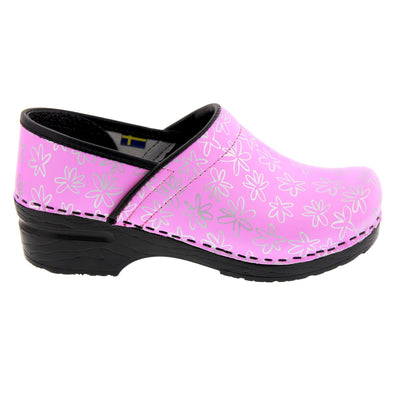 PROFESSIONAL Silver Flower Leather Clogs