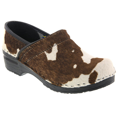 PROFESSIONAL Safari Collection Leather Clogs in Brown and White Cow