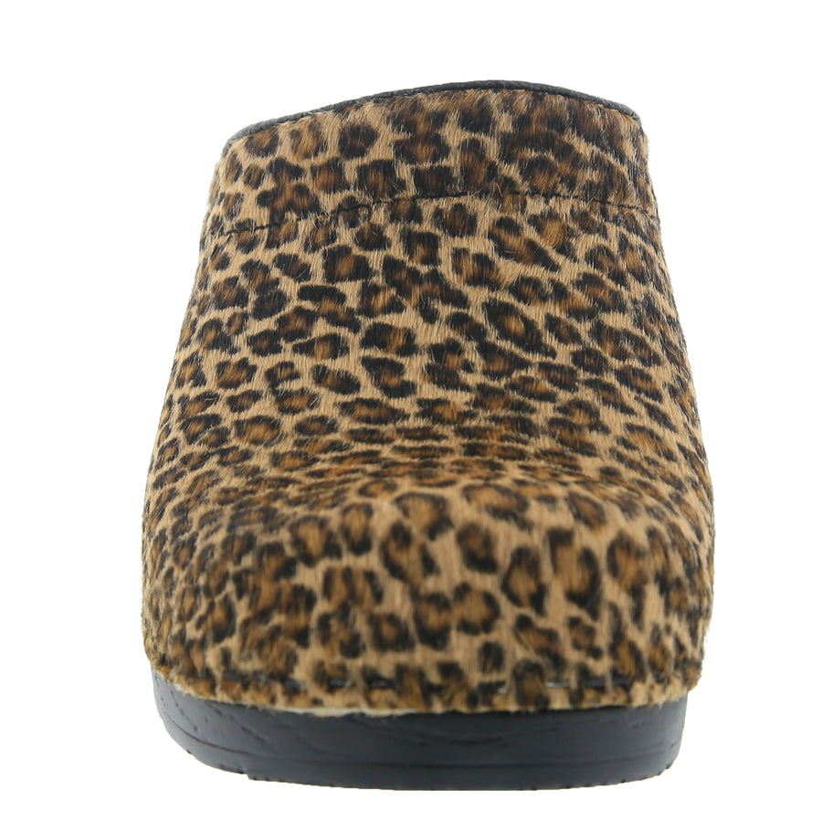 Safari Collection Leather Open Back Clogs in Leopard
