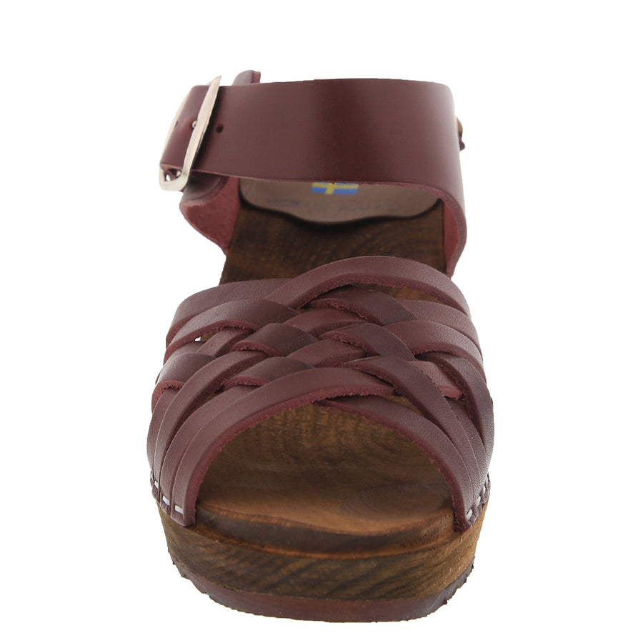 AGDA Swedish Wood Open Back Clog Sandals in Bordeaux Cabrio Leather