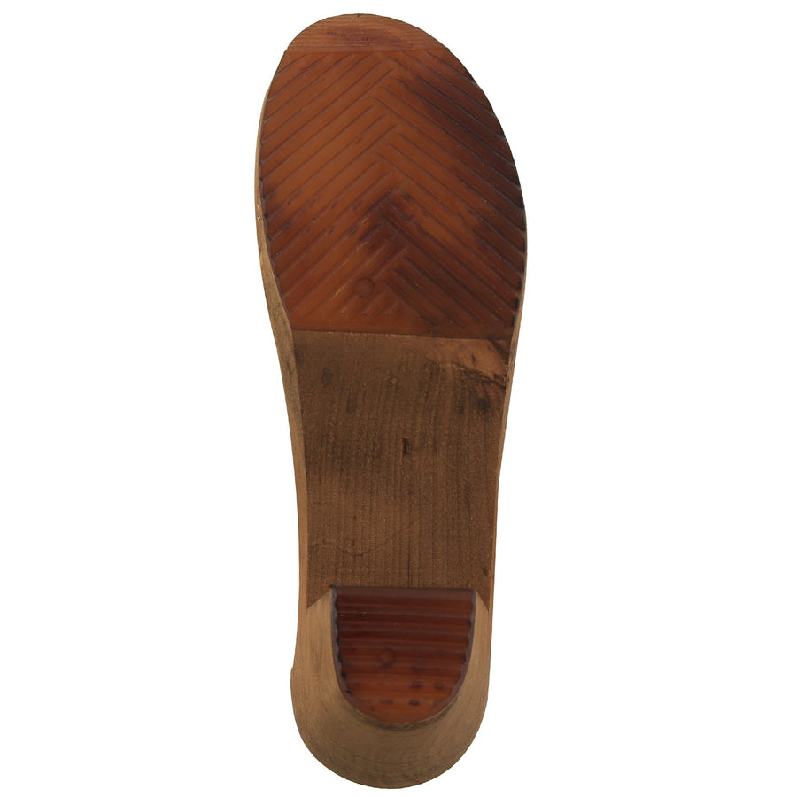 MARGARETA Swedish Wood Clog Sandals in Cognac Veg-Tan Leather