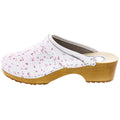 LILLY Wood Open Back Flower Print Leather Clogs