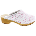LILLY Wood Open Back Flower Print Leather Clogs